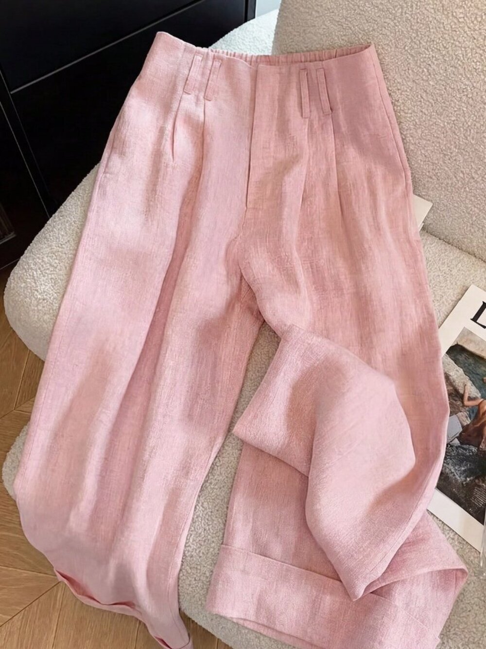 Pink Casual Women's Elegant Cuffed Hem Pants